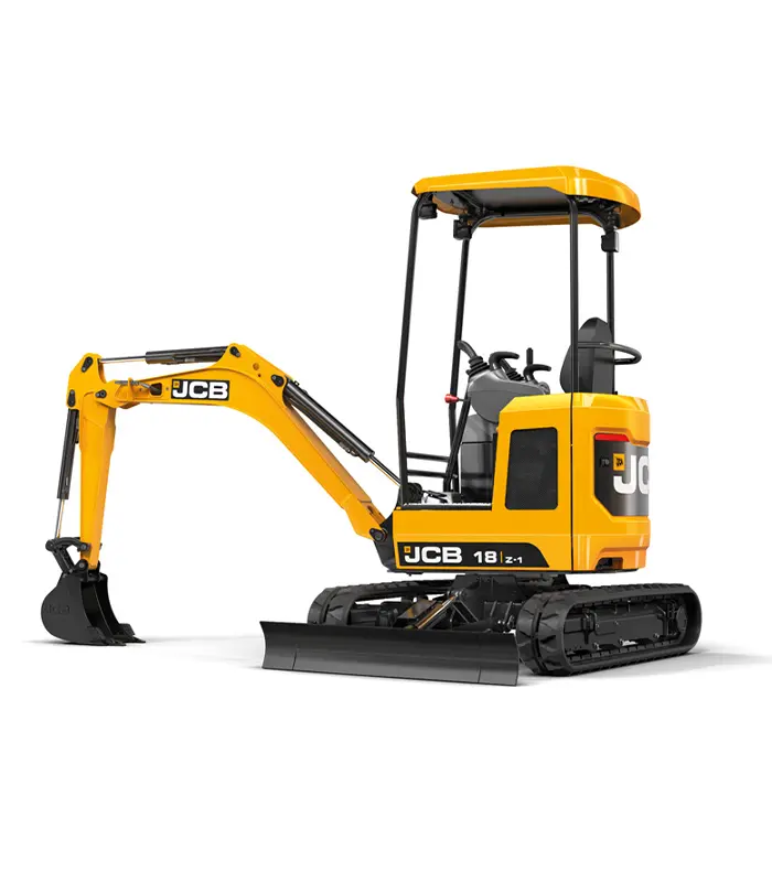 Máy xúc đào mini JCB E18Z Tích hợp lưỡi ủi thép phía trước, máy xúc đào mini JCB E18Z không chỉ tăng cường sự đầm chắc khi bốc xúc mà còn hỗ trợ tài xế lái máy san gạt mặt bằng và lấp rãnh mương cực kỳ nhanh gọn sau khi thi công.