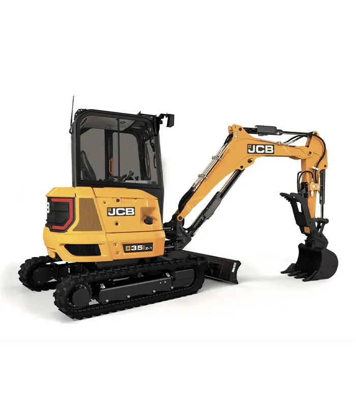 Máy xúc đào mini JCB E35Z Lưỡi ủi thép kiên cố phía trước không chỉ tạo bệ đỡ mà còn biến máy xúc đào mini JCB E35Z thành cỗ máy san lấp tiện lợi. Thợ vận hành có thể tự mình gạt phẳng xà bần và lấp mương sau khi hoàn tất đặt ống.