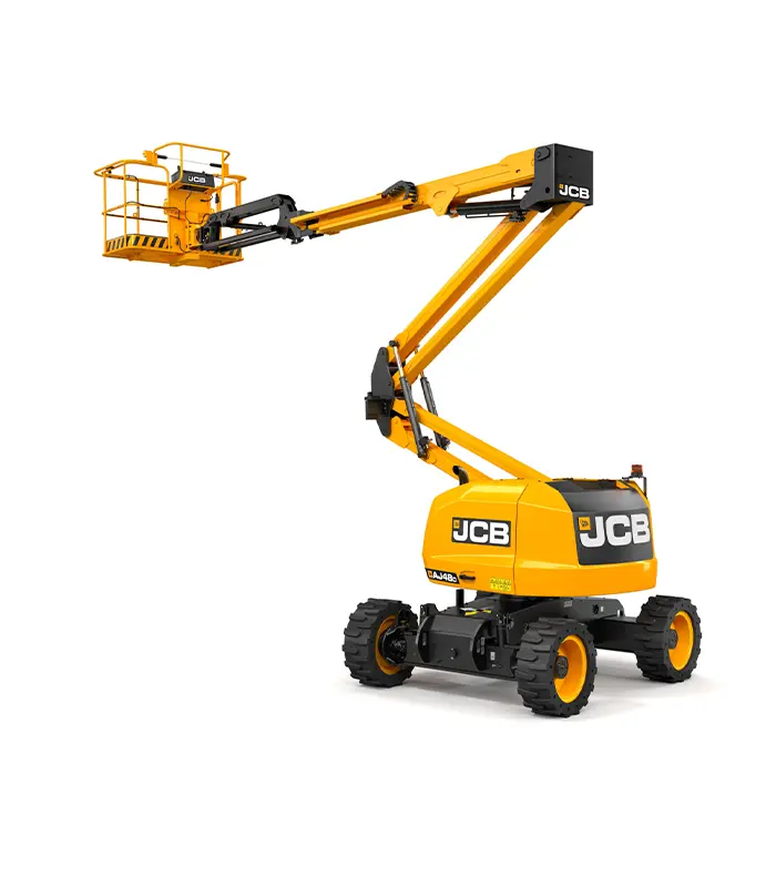 Xe nâng người cần gấp khúc 16m JCB AJ48D Tầm với ngang vượt trội lên đến 8.3m cho phép giỏ nâng sải rộng qua toàn bộ hệ thống tôn mái xưởng mà không cần tì đè lên kết cấu. Khả năng mang tải 250kg hỗ trợ hai nhân sự cùng vật tư cơ điện phối hợp xử lý công tác bảo dưỡng hệ thống năng lượng mặt trời hiệu quả.